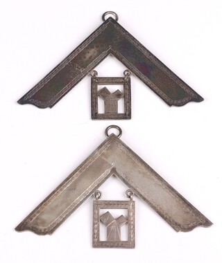 Two silver Masonic past masters collar jewels, 136 grams 