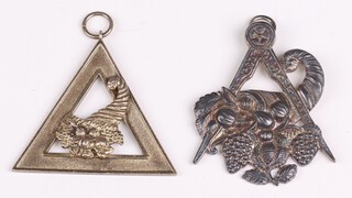 A silver Masonic stewards collar jewel and a silver gilt Royal Arch stewards collar jewel, 90 grams 