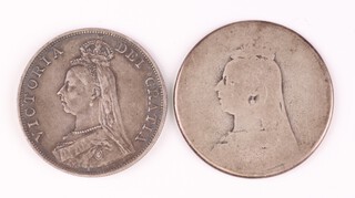 An 1890 Victoria double florin (VF), together with an 1888 crown (heavily rubbed) 