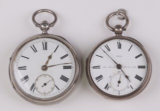 John Forrest, London EC, a fusee key wind pocket watch  with enamelled dial, Roman numerals, subsidiary second hand no. 166562, the movement marked London EC16652, makers to The Admiralty, contained in a silver case London 1888, together with 1 other, the unsigned back plate no. 4994, contained in a silver case Birmingham 1855 
