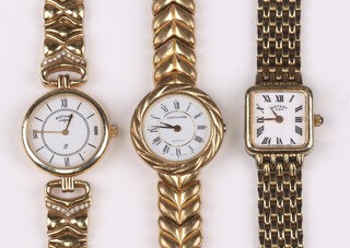Two lady's Rotary quartz wristwatches with white dials and Roman numerals, contained in a gilt metal cases together with a Mappin & Webb wristwatch in a gilt case 