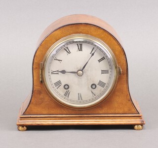 Astral, a striking on gong mantel clock with 10cm silver dial, Roman numerals contained in an arch shaped walnut case, movement signed O Coventry Astral 4386, 15cm h x 19cm w x 10cm d 