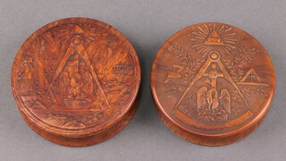 A pair of Masonic 19th century carved walnut and tortoiseshell Ancient and Accepted Rite Rose Croix trinket boxes 8cm 