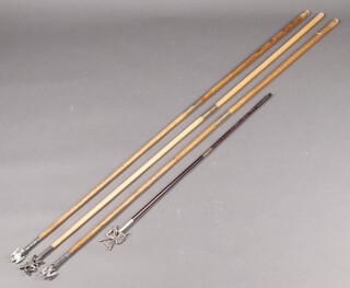 Two Masonic Deacons wands marked Saltdean Lodge 8039, a Director of Ceremonies wand marked Lodge of Fellowship 7119 and a (short) Director of Ceremonies wand 