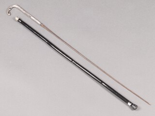 A 19th century sword stick with 63cm stiletto blade, marked Allstar, having an embossed metal handle and ebony cane 