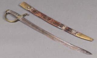 A 19th century Constable's cutlass with 57cm blade, shagreen grip and leather and brass mounted scabbard (a/f) 