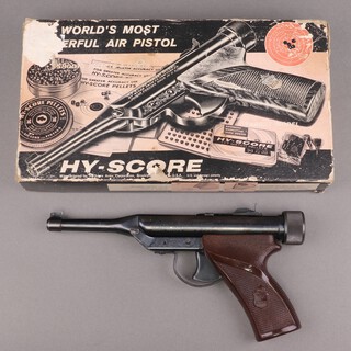 An American Hy-Score .22 air pistol together with original box and polystyrene insert 