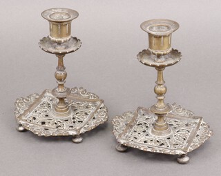 A pair of Victorian Townsend & Co pierced brass candlesticks 16cm  