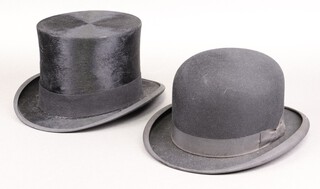 A gentleman's black top hat by Dunn & Co., size 7 1/8 and a lightweight bowler hat by Dunn & Co., size 7 1/8