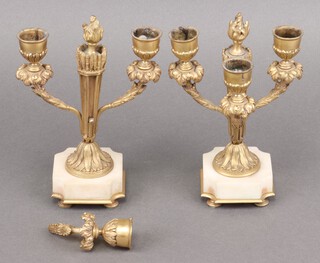 A pair of 19th century gilt ormolu and marble 3 light candelabrum on shaped marble bases 18cm 