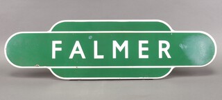 Of Railway interest, a Southern Railways green and white enamelled station sign "Falmer" 26cm h x 92cm w  