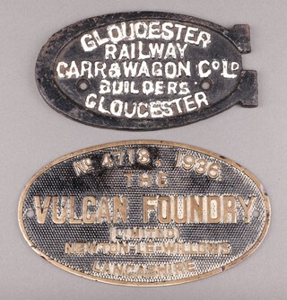 A Gloucester Railway Car and Wagon Company Ltd. wagon plate 20cm and 1 other metal wagon plate no. 4713 1936 Fulcan Foundry Ltd. 22cm x 13cm 
