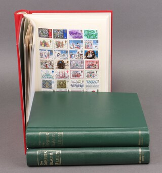 A red album of GB mint and used stamps - Victoria to Elizabeth II, 2 green albums of used world stamps - France, Egypt, Czechoslovakia, Austria, America etc