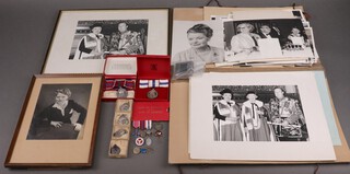 The decorations of Baroness Hornsby-Smith comprising 1953 Coronation medal - lady's issue, 1977 Jubilee medal - lady's issue, 3 miniatures - CBE Civil Division, 1953 Coronation medal and 1977 Silver Jubilee medal, a copy of the Freedom of The City of London dated 1961 and various sporting medals, together with a photograph of The Baroness receiving the Grant of Arms and other photographs 