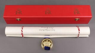 A Grant of Arms to Baroness Margaret Patricia Hornsby-Smith dated June 1983, signed by Sir Colin Cole, cased 