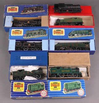 Hornby Dublo, a collection of tank locomotives and shunters to include - EDL17 0-6-2 tank loco (x2, 1 is unboxed, 1 in repro box), EDL11 locomotive "Silver King" (repro box), EDL18 standard 2-6-4 tank loco (boxed), a pair of EDL7 3-rail 0-6-2T LNER and SR Green N2 class tank steam locos 9596 and 2594, a GWR 0-6-2 tank loco 6699, a pair of 0-6-0 diesel electric shunting locomotives 3231 (1 in repro box) 