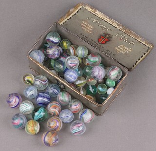 A collection of Victorian and later marbles including Latticino lobed core and onion skin  