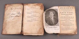 Wiss M, an early edition of The Family Robinson Crusoe, or Journal of a Father Shipwrecked, with his Wife and Children, on an Uninhabited Island, M. Wiss, bound in contemporary calf, 12 mo. (missing fronts, title and part chapter index) together with Butler Samuel - Hudibras In Three Parts with engravings by Hogarth London 1726 (missing front/rear boards)