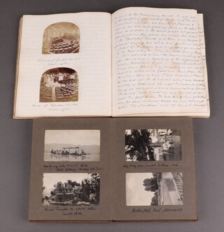 A Victorian diary of a gentleman's travels through America together with associated photographs of Chicago, Boston, Washington DC, etc. each page with handwritten transcriptions of the author's letters, together with an early 19th century album of photographs of Pakistan including Jhelum, Nishath, Shalamar 