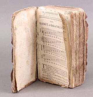 An early 18th century volume on music, chapters to include introduction chanting tune, anthems, psalm-tunes, 1 title page within the volume "A New Book of Psalm Odpsalmody" composed by John Barrow 1730, bound in contemporary calf, 8 vo.   