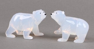 Two Swarovski Crystal figures - Polar Bears 2011, in white opal finish 5cm, boxed 