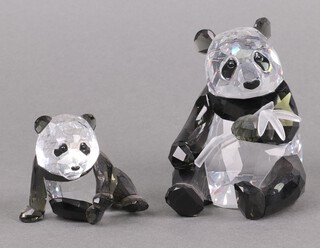 Two Swarovski Crystal Collectors Society Endangered Wildlife figures - Panda Mother 9cm and Baby 2008, boxed   