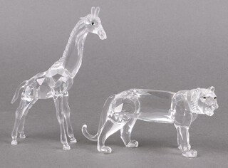 Two Swarovski Crystal figures - Giraffe 2007 13cm and Tiger 2002 7cm, boxed 