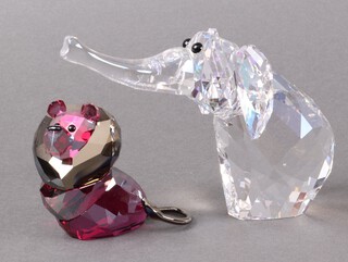 Two Swarovski Crystal Lovlots Circus Collection figures - Tony The Elephant 2011, 11cm and Leo The Lion 2015, 7cm, boxed 