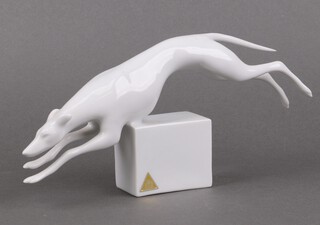 A Royal Dux Art Deco style figure of a running greyhound, the base numbered 24391  and with pink triangular mark, 12cm 