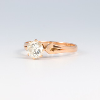 A gold testing as 14ct ring set a single stone diamond, approx. 0.75ct, size P 1/2, 2.5g