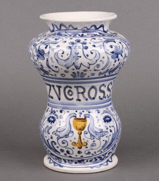 A 19th century blue and white Majolica drug jar 19cm 