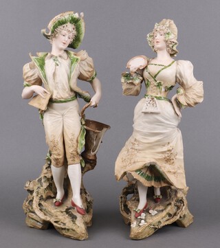 A pair of 19th century Austrian porcelain figures of a standing lady with tambourine and gentleman with urn 40cm, impressed 4035 