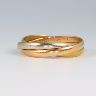 A 3 colour gold marked 18K Russian wedding ring, size U, 6.5g