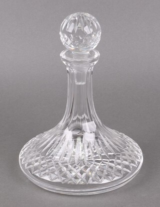 A cut glass ships decanter and stopper 25cm