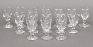Masonic, a set of 15 19th century Scottish Constitution firing glasses with square and compass, all seeing eye, marked G Rafford  