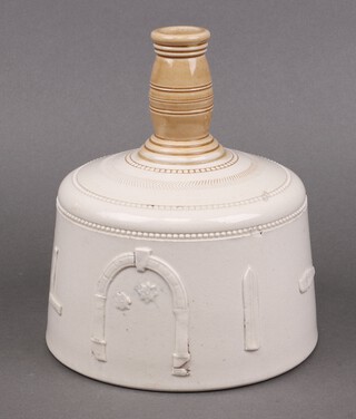 Masonic, a 19th century stoneware mallet shaped decanter decorated square, compasses, coffin, level, arch 20cm 