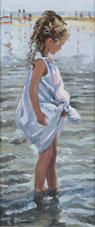 **Sherree Valentine Daines (British, b.1959), "Memories of Summer I", signed limited edition embellished canvas print, editioned 132/195 and signed by the artist to certificate of authenticity verso, 50cm x 21cm, within a silvered and gilt frame. **Please note: Artists Resale Rights may be payable on this lot
