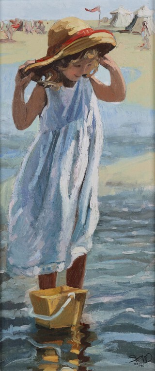 **Sherree Valentine Daines (British, b.1959), "Memories of Summer II", signed limited edition embellished canvas print, editioned 108/195 and signed by the artist to certificate of authenticity verso, 50cm x 21cm, within a silvered and gilt frame. **Please note: Artists Resale Rights may be payable on this lot
