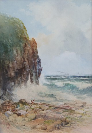 John Clarkson Isaac Uren (1845-1932), Coastal Landscape with Distant Ships, probably Cornwall, late 19th/early 20th century watercolour, signed, 34cm x 23.5cm, within a gilt frame.	