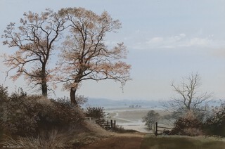 Peter Newcombe (b.1943), "Autumn near Hanging-Houghton, Northamptonshire", watercolour with gouache, signed and dated 1972, 38cm x 56cm, within a gilt frame.	