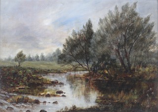 James Taylor,  River Landscape, 19th century oil on board, signed and dated '81, 24cm x 34cm, within a gilt composition frame.