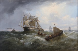 William Adolphus Knell (1805-1875), A Frigate and other Shipping in a rough Sea, 19th century oil on canvas, signed recto, Christie's stencil verso, 49cm x 74cm, within a gilt composition frame. Provenance: Christie's 17th June 1983 lot no.152; Christie's 17th February 1984, lot no.16.