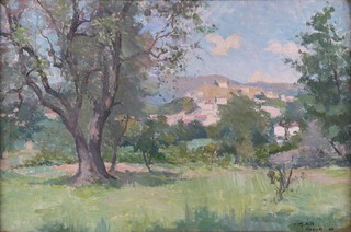 Joseph Milner Kite (1862-1945), "Cagnes near Nice", oil on canvas-board, signed, titled and dated '08 recto, further titled and dated 1908 verso, 20.5cm x 31.5cm, within a gilt composition frame.