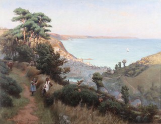 Hely Augustus Morton Smith, (1862-1941), "Looe to Rame Head" Cornwall, oil on canvas, signed and dated 1894 recto, titled artist's label verso, 64cm x 84cm, within a gilt composition frame.