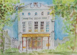Nina Carroll (1932-1990), "The Old Vic", pen, ink and watercolour, signed, 17cm x 24cm, within a gilt frame.