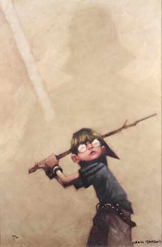 Craig Davison (b.1965), "Can you feel the Force?", embellished colour print on canvas, signed and editioned 59/95 recto, titled Washington Green label verso, 60cm x 39cm, within a stained wood frame.