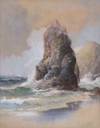 John Clarkson Isaac Uren (1845-1932), Steeple Rock, Kynance Cove, Cornwall, late 19th/early 20th century watercolour, signed, 29cm x 22.5cm, within a gilt frame.	