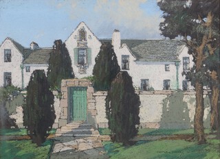 Thomas Callender Campbell Mackie (1886-1952), "The Green Door", 20th century pastel, signed recto, titled artist's label verso, 34cm x 47cm, within a gilt frame.	