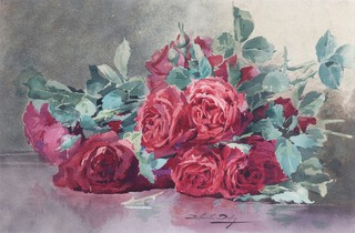 Blanche Odin (1865-1957), Still Life with Roses, watercolour, signed, 36cm x 54cm, within a silvered frame.