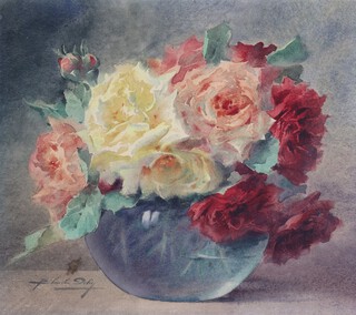 Blanche Odin (1865-1957), Still Life with Roses in a Vase, watercolour, signed, 36cm x 41cm, within a silvered frame.